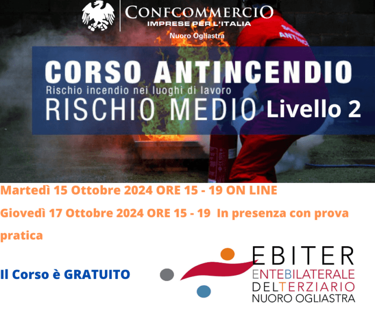 CORSO ANTINCENDIO RISCHIO MEDIO – LIVELLO 2. EDIZIONE DI OTTOBRE 2024