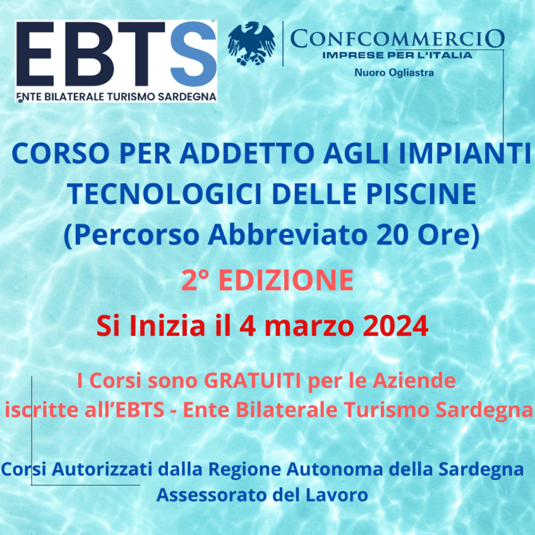 CORSO PER ADDETTO AGLI IMPIANTI TECNOLOGICI DELLE PISCINE – 2° edizione