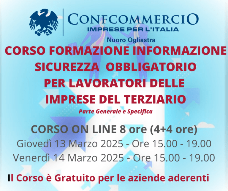 CORSO DI FORMAZIONE INFORMAZIONE LAVORATORI (8 ORE) ON LINE – Edizione marzo 2025