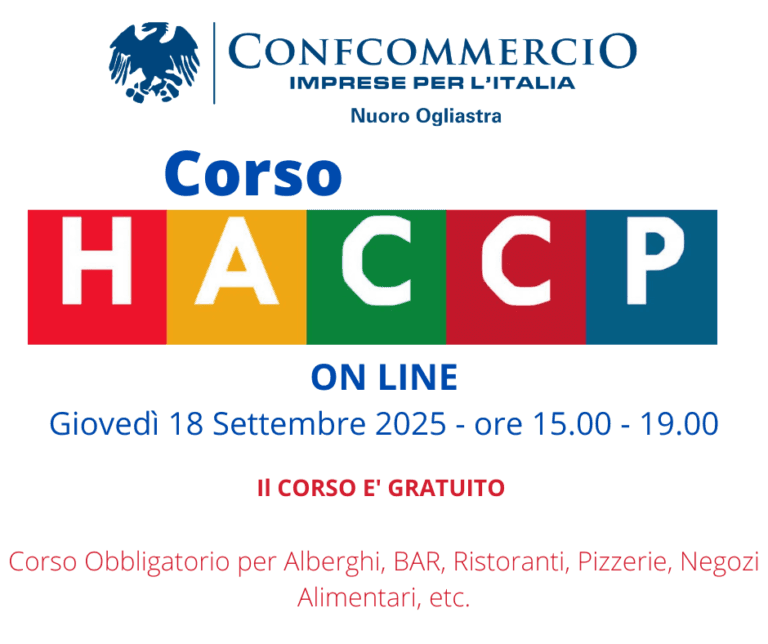 CORSO HACCP 18 SETTEMBRE 2025 ON LINE