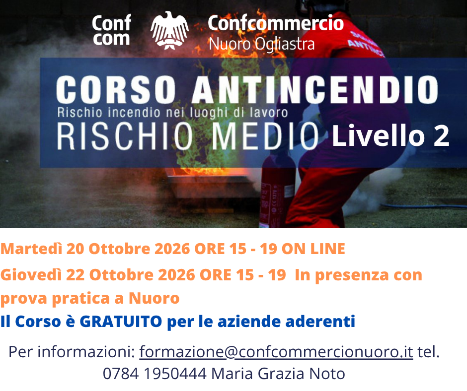 CORSO ANTINCENDIO LIVELLO 2 (EX RISCHIO MEDIO) OTTOBRE 2026